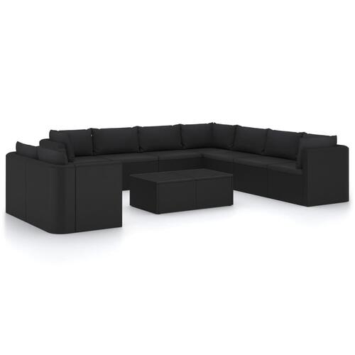 Loungesæt til haven 11 dele med hynder polyrattan sort