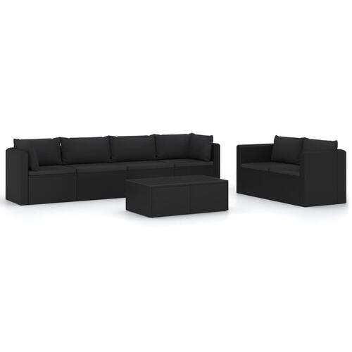Loungesæt til haven 7 dele med hynder polyrattan sort