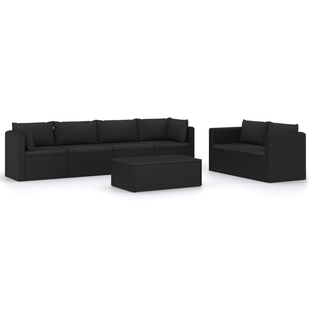 Loungesæt til haven 7 dele med hynder polyrattan sort
