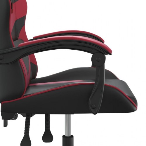 Drejelig gamingstol i kunstlæder - sort/vinrød, højde- og ryglænsjusterbar med massagepude