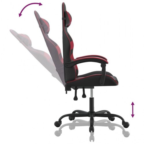 Drejelig gamingstol i kunstlæder - sort/vinrød, højde- og ryglænsjusterbar med massagepude