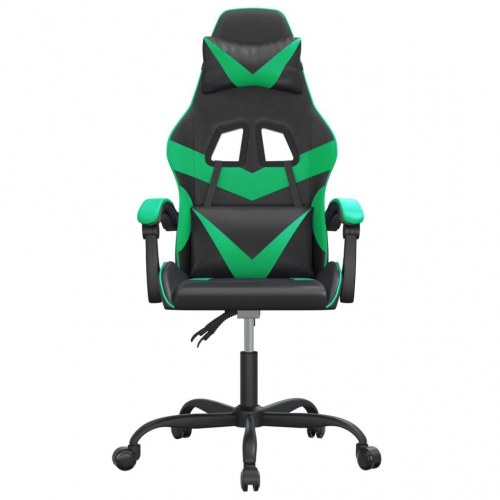 Drejelig gamingstol i kunstlæder - sort og grøn med massage-lændepude