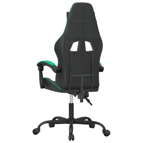 Drejelig gamingstol i kunstlæder - sort og grøn med massage-lændepude