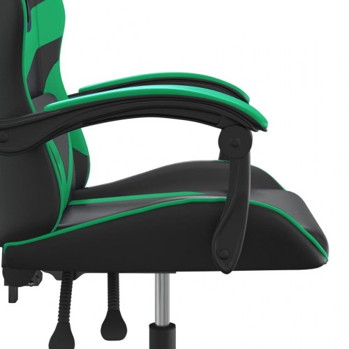 Drejelig gamingstol i kunstlæder - sort og grøn med massage-lændepude