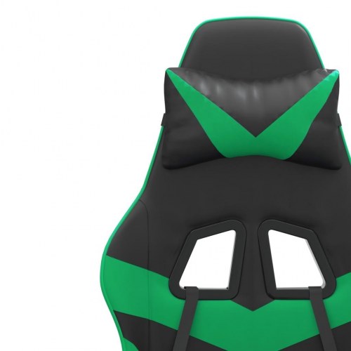 Drejelig gamingstol i kunstlæder - sort og grøn med massage-lændepude