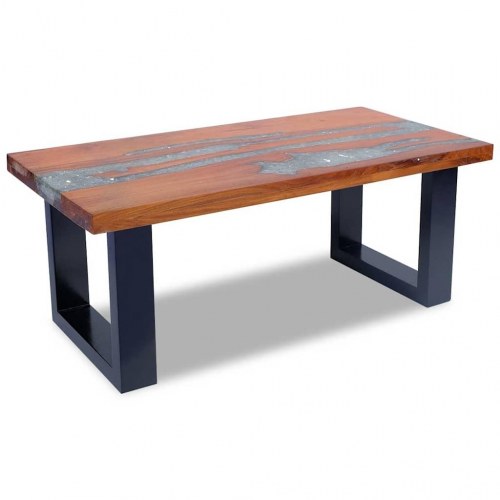 Sofabord i massivt teaktræ og plastik 100 x 50 cm
