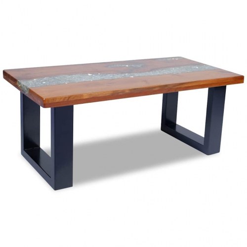 Sofabord i massivt teaktræ og plastik 100 x 50 cm