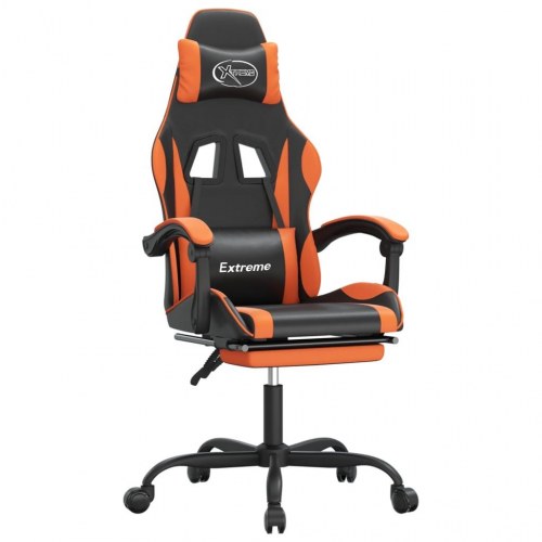 Gamingstol med fodstøtte i kunstlæder - sort/orange