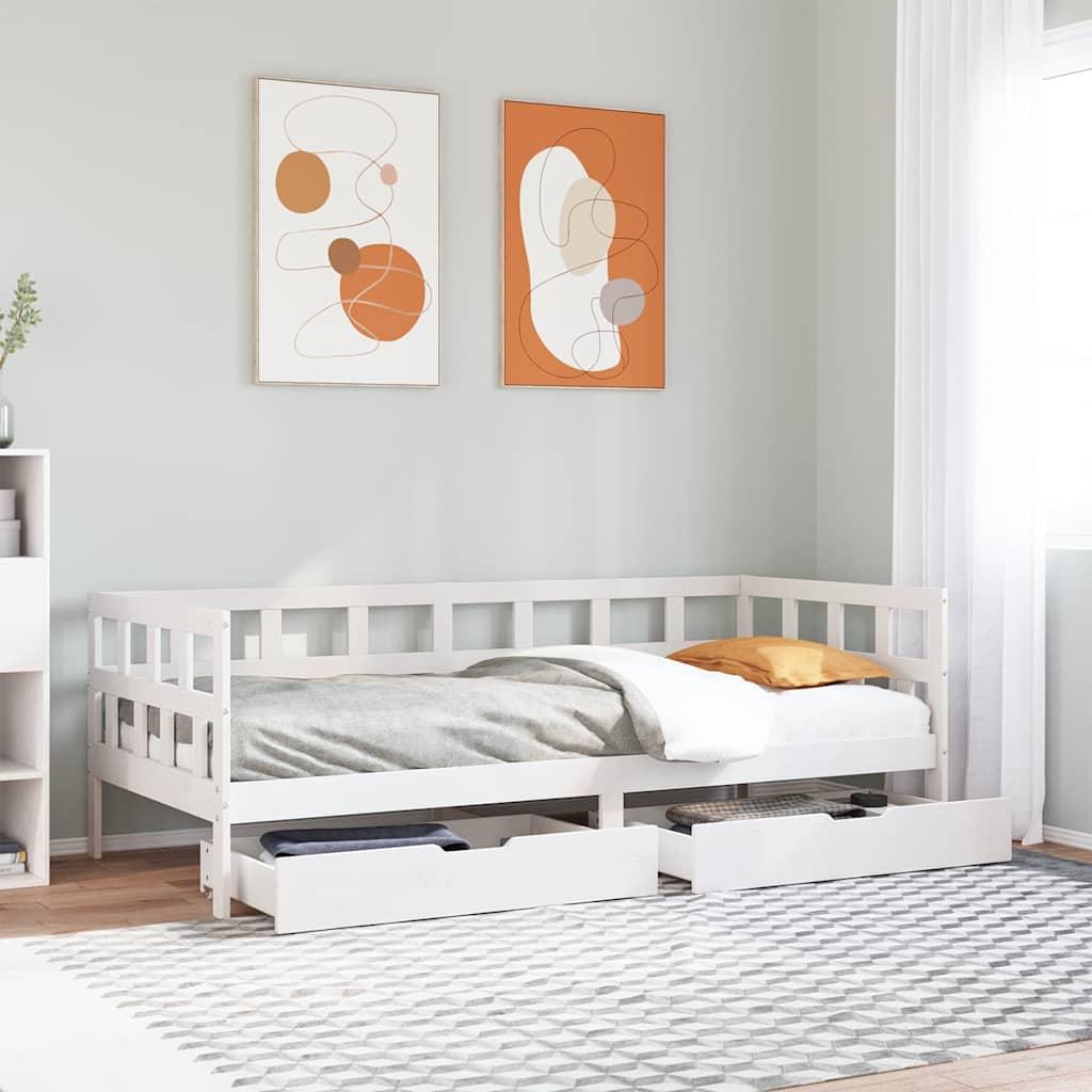 Daybed med skuffer 90x200 cm massivt fyrretræ hvid billede