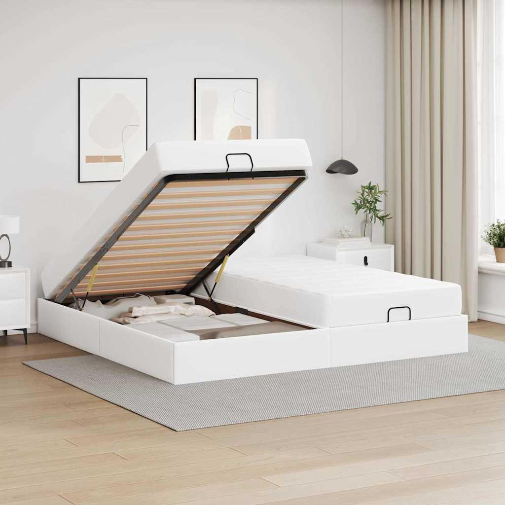 Sengeramme med madras med madras 2 stk Hvid PVC billede