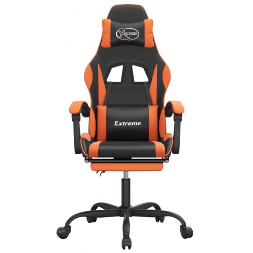 Gamingstol med fodstøtte og massagepude - sort/orange
