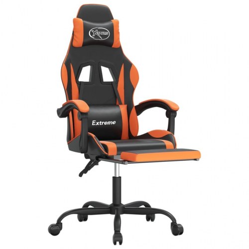 Gamingstol med fodstøtte og massagepude - sort/orange