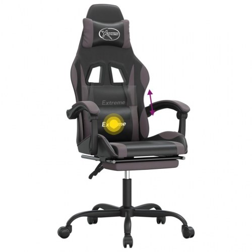 Gamingstol med fodstøtte og massagepude - sort og grå