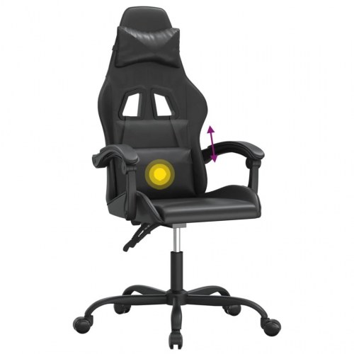 Drejelig gamingstol i kunstlæder - sort, højdejusterbar med massagepude
