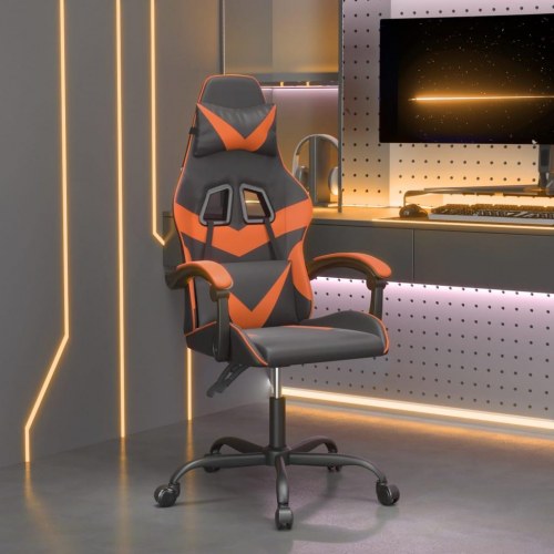 Drejelig gamingstol i kunstlæder - sort/orange, højde- og ryglænsjusterbar
