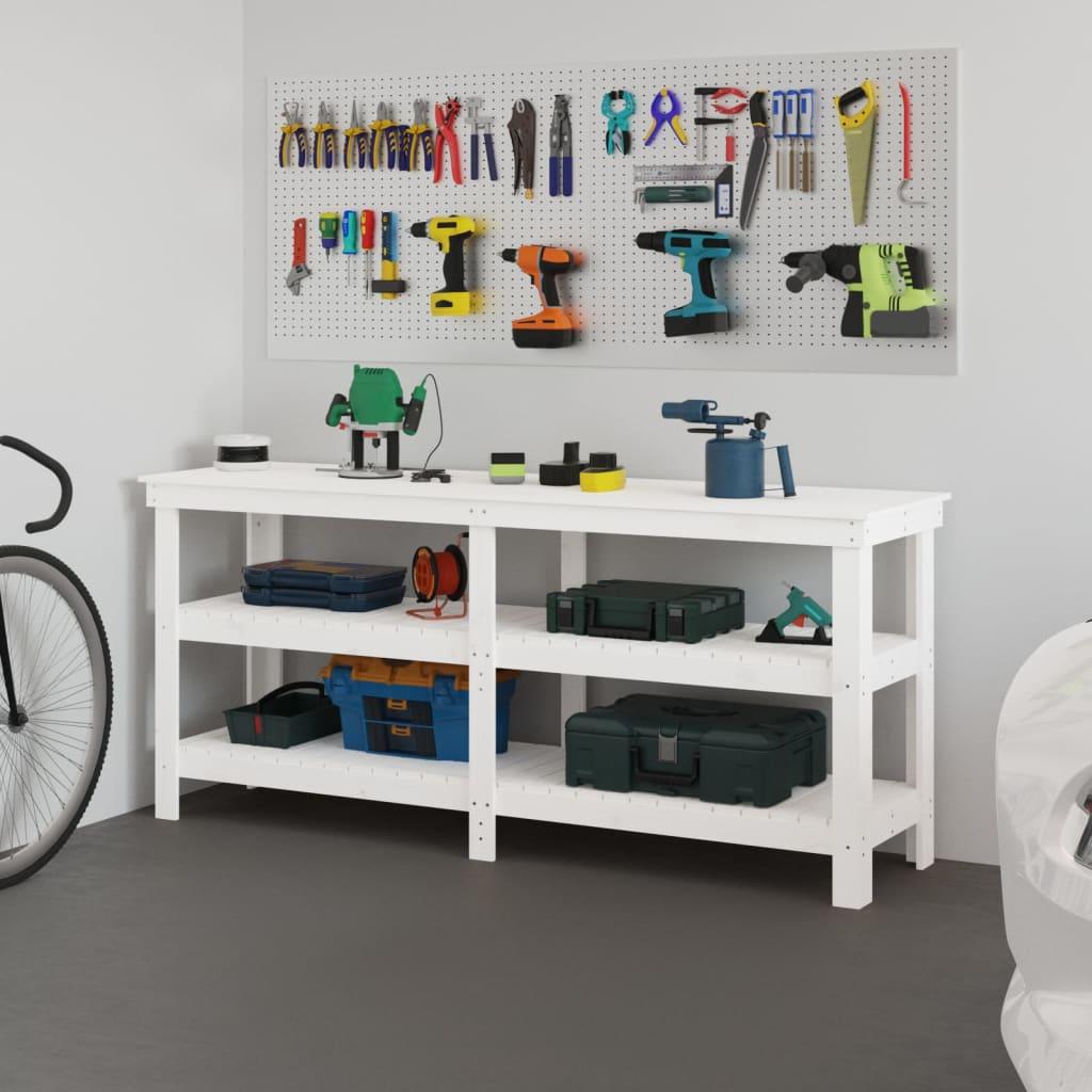 Arbejdsbord 181x50x80 cm massivt fyrretræ hvid billede