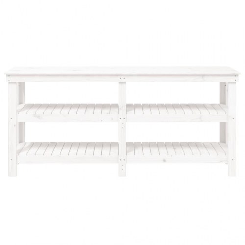 Arbejdsbord i massivt fyrretræ med hylder - 181 × 50 × 80 cm, hvid