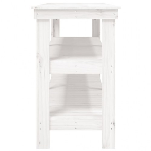 Arbejdsbord i massivt fyrretræ med hylder - 181 × 50 × 80 cm, hvid