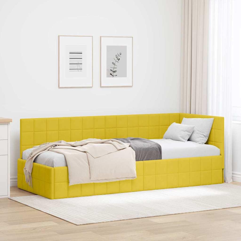 Hjørnesengramme med hovedgærde Gul 80 x 200 cm Fløjl billede