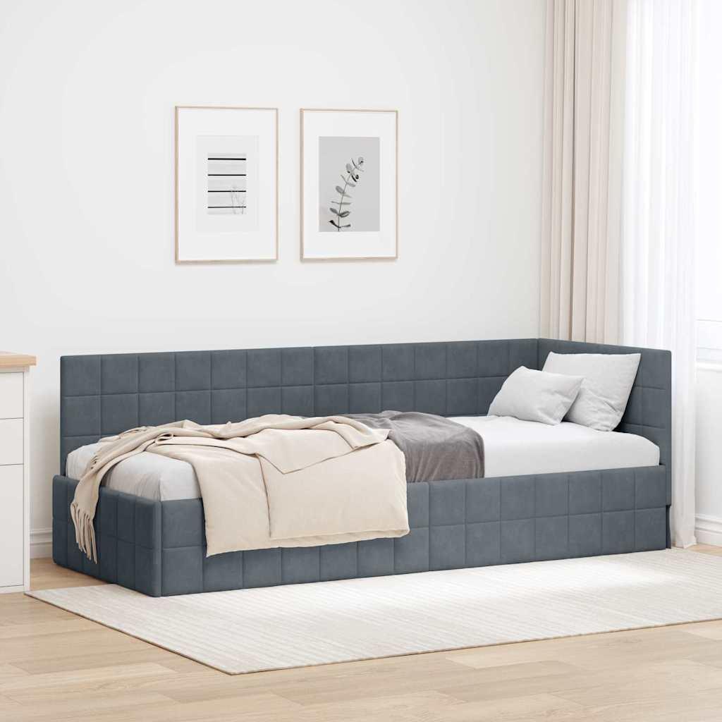 Hjørnesengramme med hovedgærde Mørkegrå 80 x 200 cm Fløjl billede