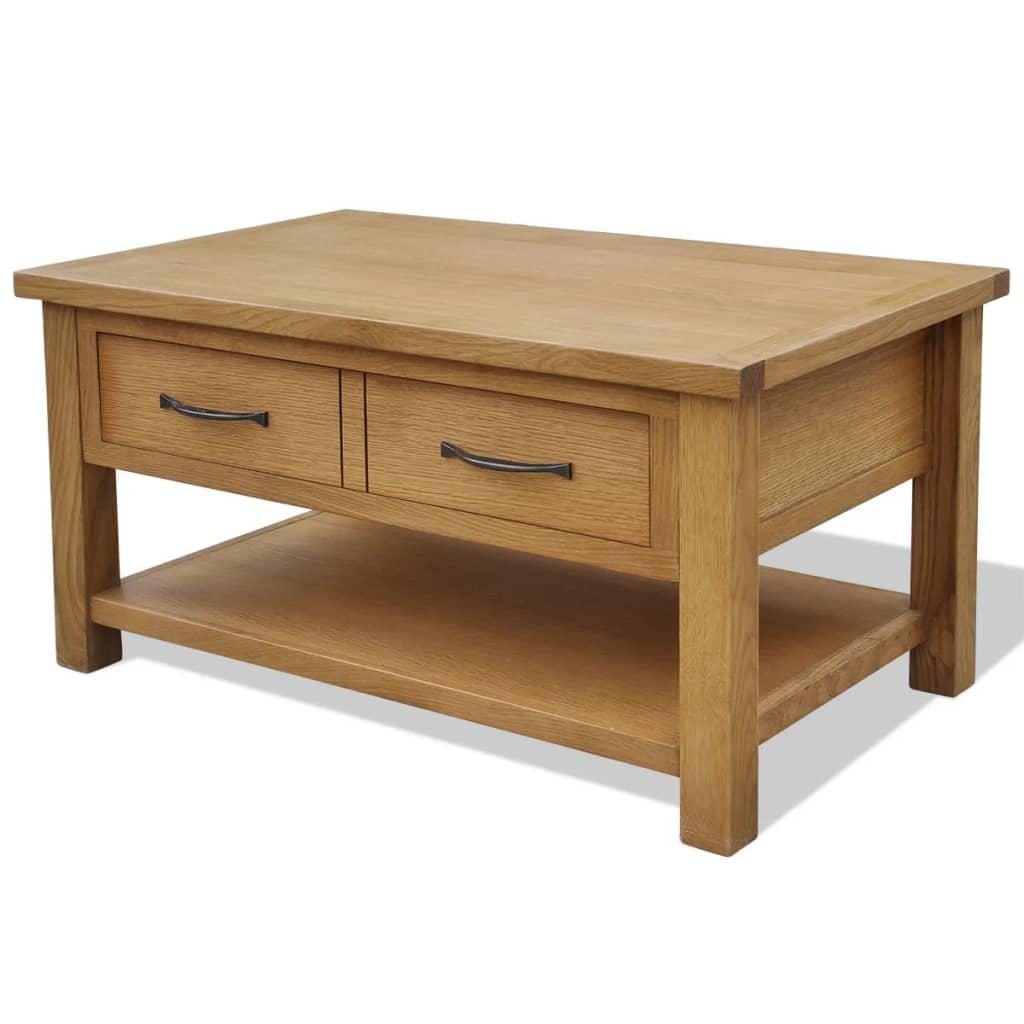 Sofabord i massivt egetræ - 88 × 53 × 45 cm, natur billede