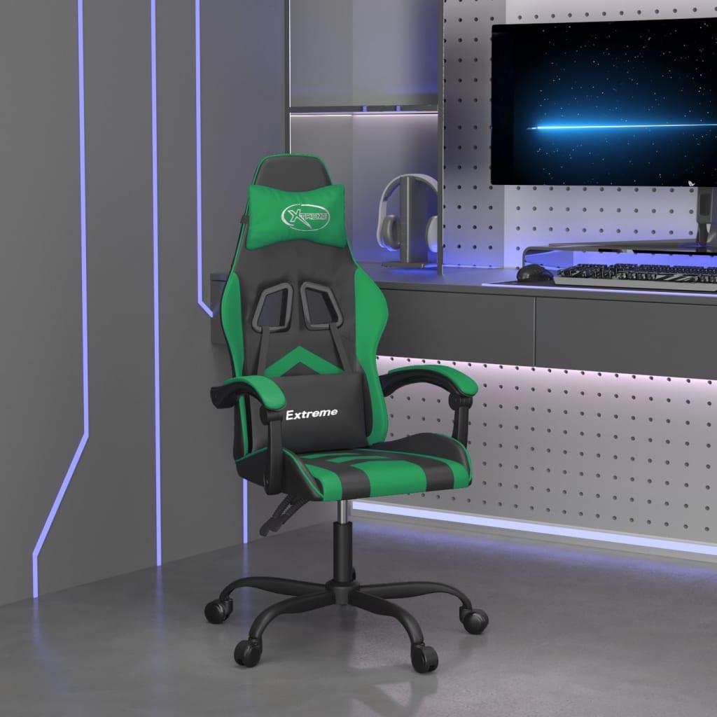 Drejelig gamingstol kunstlæder sort og grøn billede