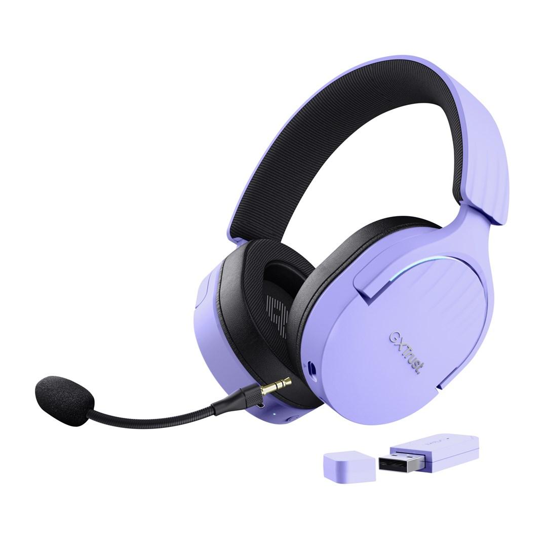 Gaming headset Trust GXT 491P Fayzo - kablet & trådløst, USB-A/Bluetooth, sort/lilla billede