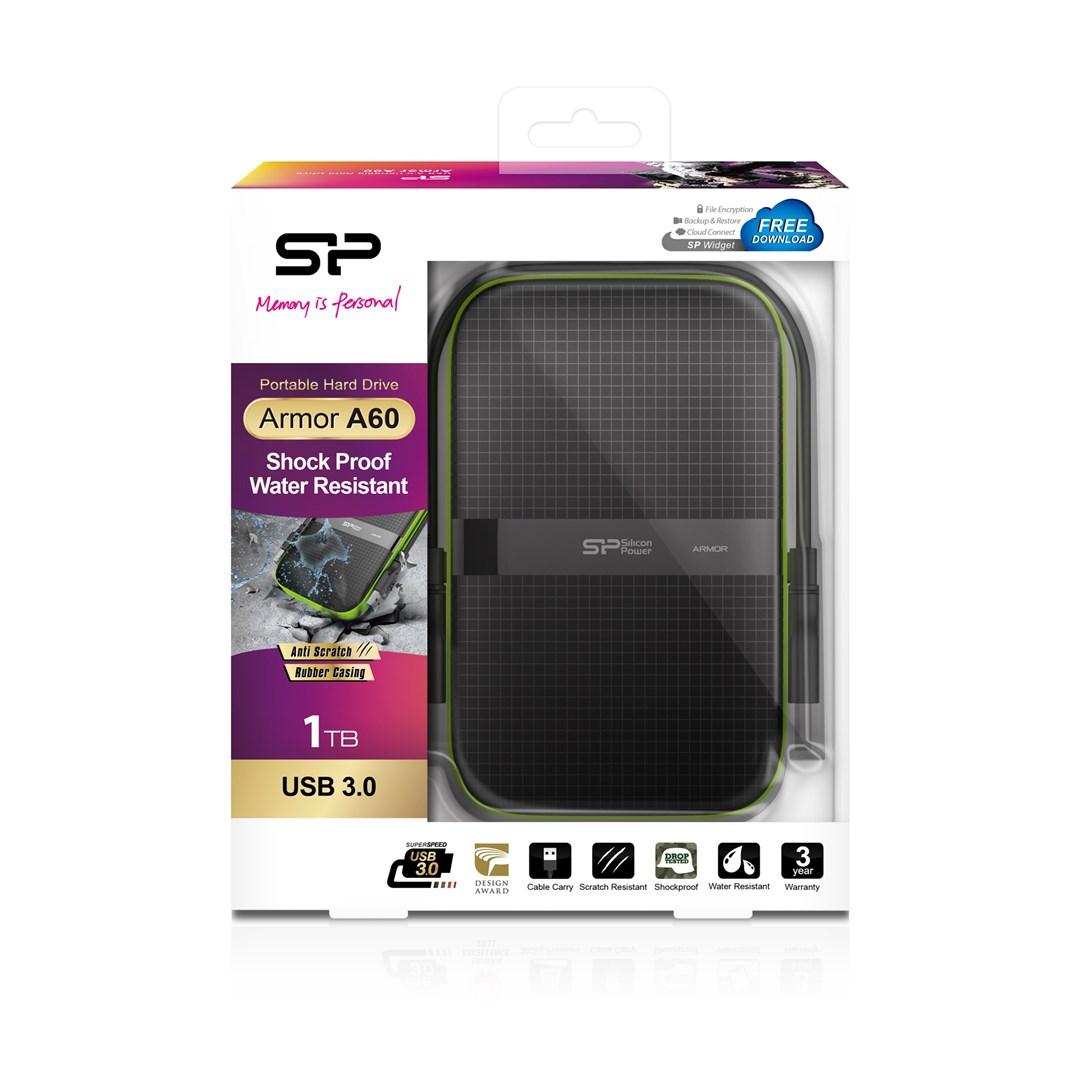 Ekstern harddisk Silicon Power Armor A60 1 TB - sort, USB 3.2 Gen 1 billede