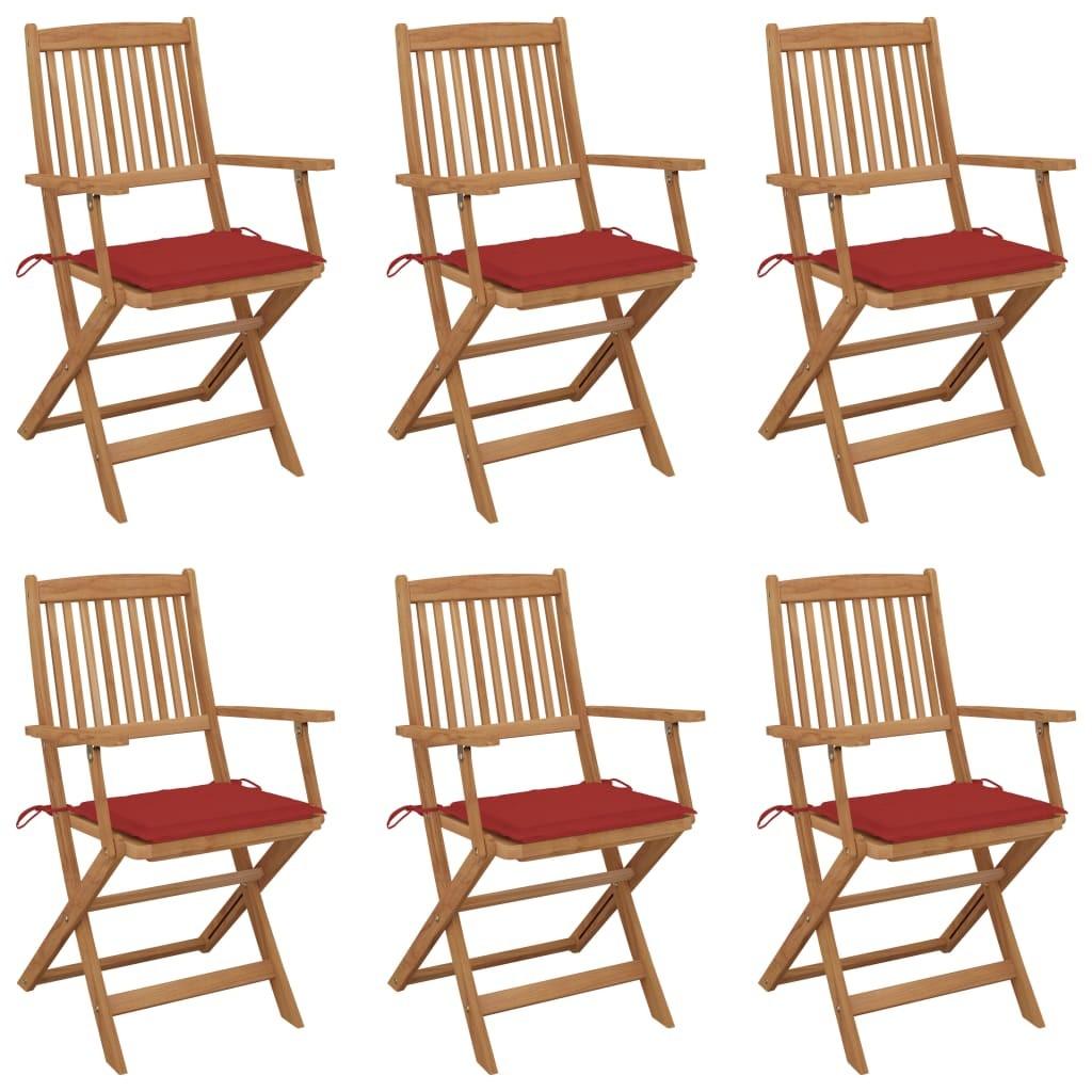 Foldbare havestole 6 stk. med hynder massivt akacietræ