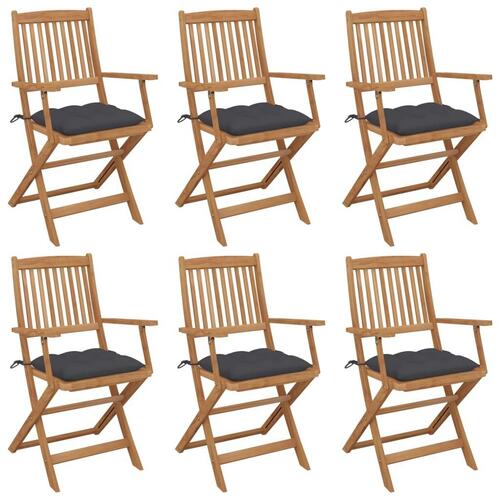Foldbare havestole 6 stk. med hynder massivt akacietræ