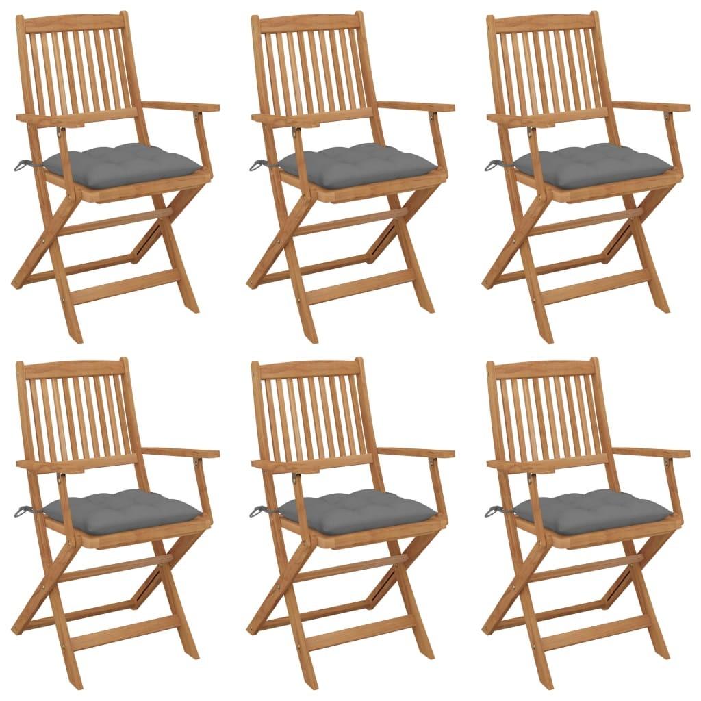 Foldbare havestole 6 stk. med hynder massivt akacietræ