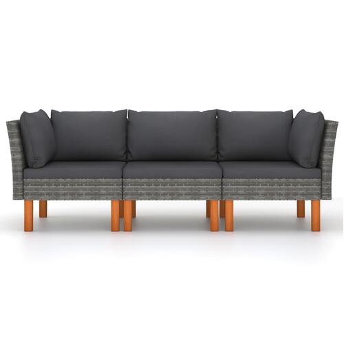 3-personers havesofa med hynder polyrattan grå