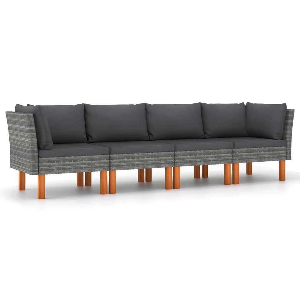 4-personers havesofa med hynder polyrattan grå