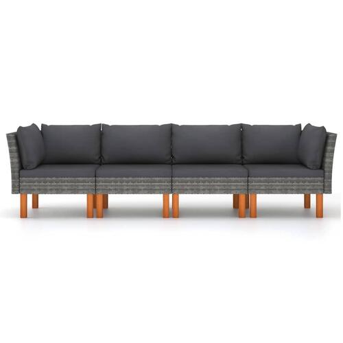 4-personers havesofa med hynder polyrattan grå