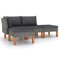 Loungesæt til haven 4 dele med hynder polyrattan grå