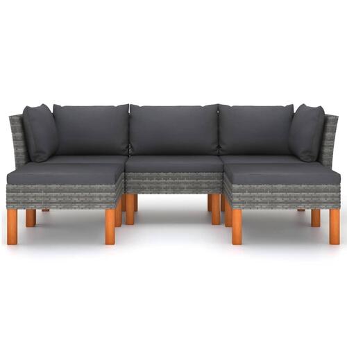 Loungesæt til haven 5 dele med hynder polyrattan grå