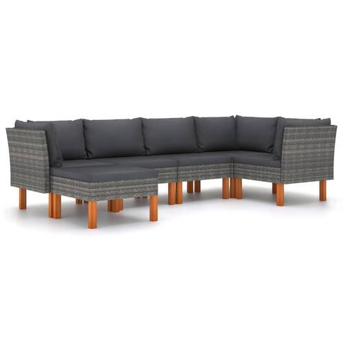 Loungesæt til haven 6 dele med hynder polyrattan grå