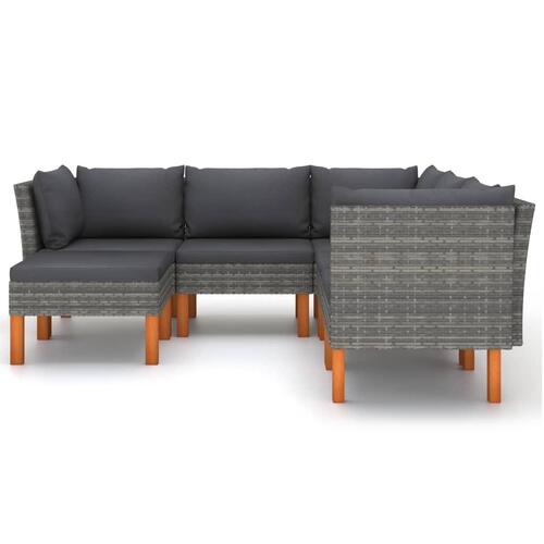 Loungesæt til haven 6 dele med hynder polyrattan grå