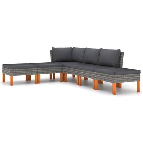 Loungesæt til haven 6 dele med hynder polyrattan grå