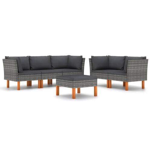 Loungesæt til haven 6 dele med hynder polyrattan grå