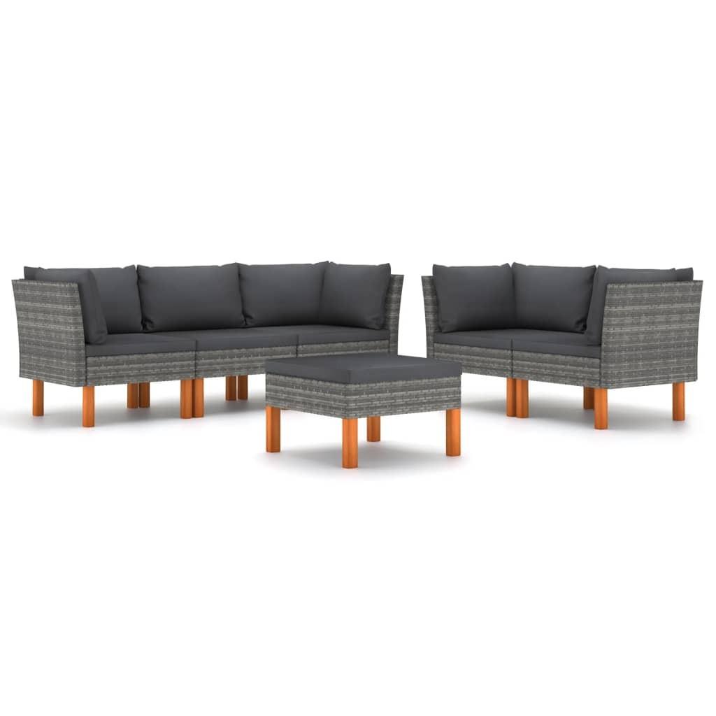 Loungesæt til haven 6 dele med hynder polyrattan grå