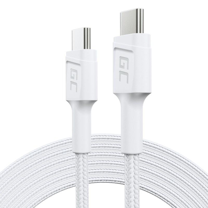 USB-C kabel 2 m - Green Cell, USB 3.2 Gen 1, hvid billede