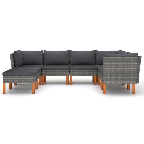 Loungesæt til haven 8 dele med hynder polyrattan grå