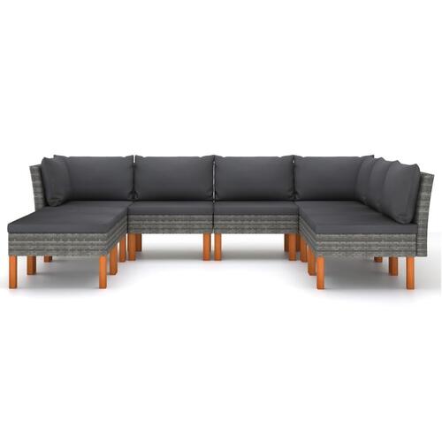 Loungesæt til haven 8 dele med hynder polyrattan grå