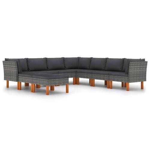 Loungesæt til haven 9 dele med hynder polyrattan grå