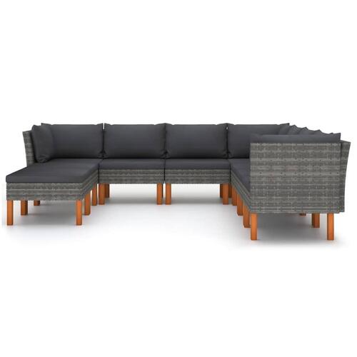 Loungesæt til haven 9 dele med hynder polyrattan grå