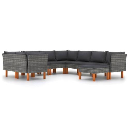 Loungesæt til haven 9 dele med hynder polyrattan grå