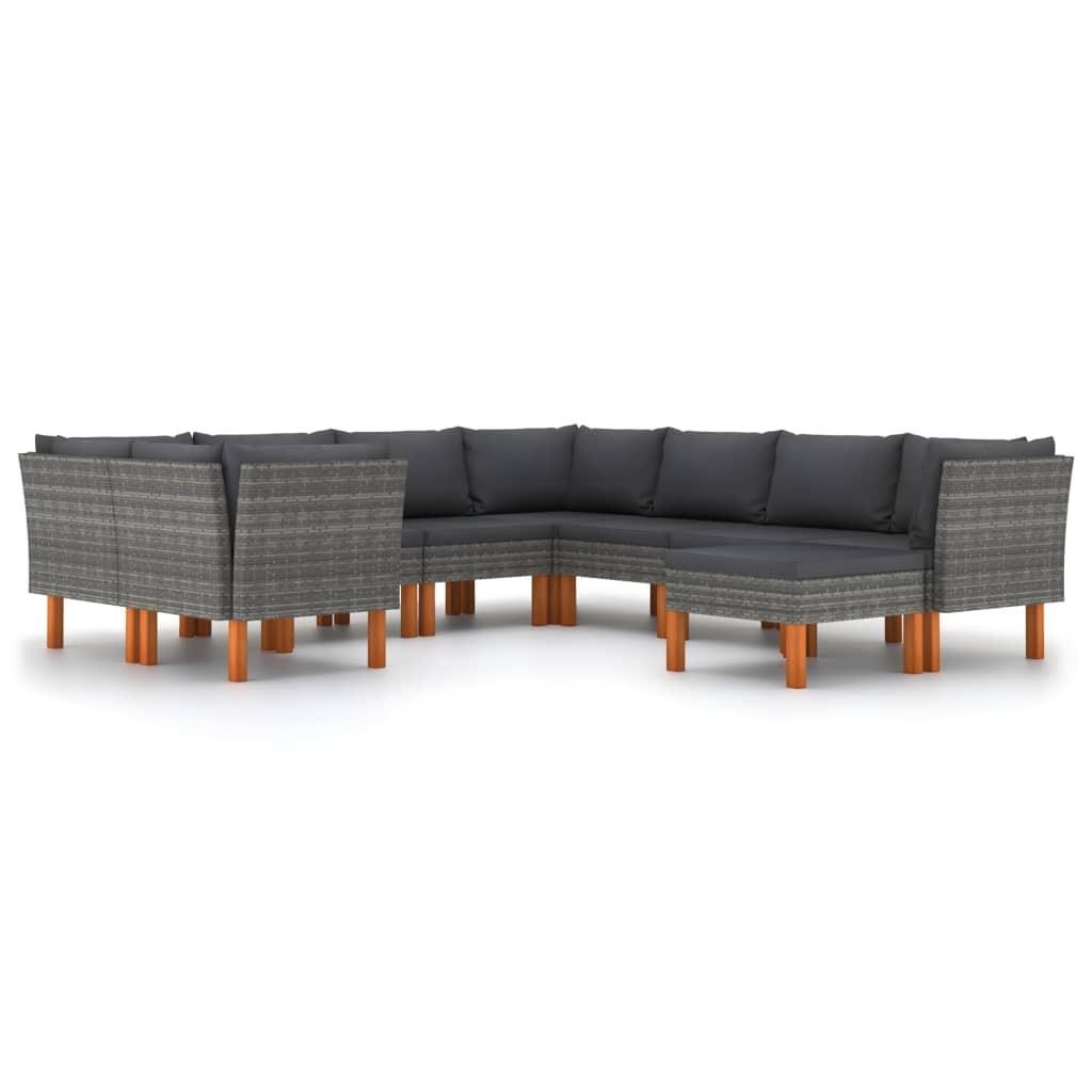 Loungesæt til haven 9 dele med hynder polyrattan grå