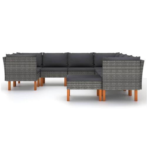 Loungesæt til haven 9 dele med hynder polyrattan grå