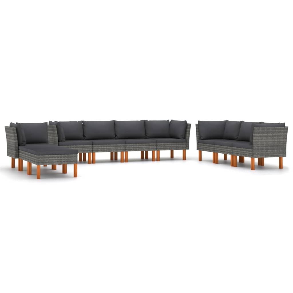 Loungesæt til haven 10 dele med hynder polyrattan grå